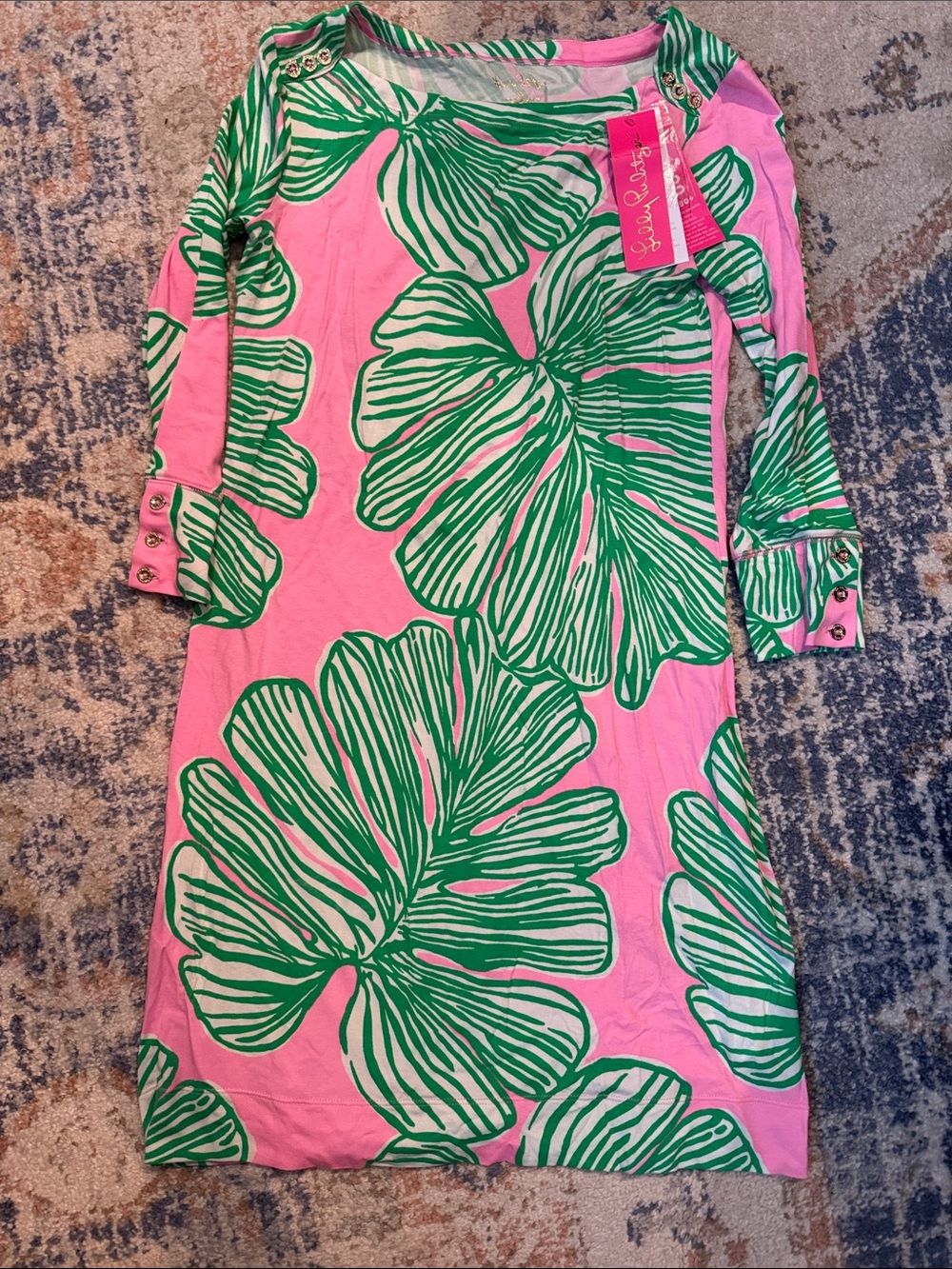 Lilly Pulitzer Pink Dress with Green Tropical Leaf Print